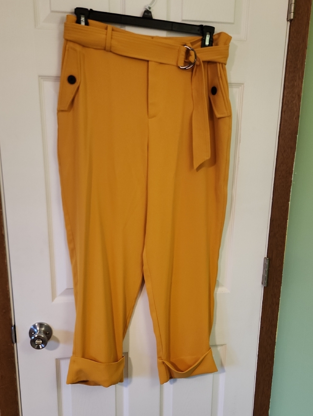 Apt. 9 Belted Cropped Tapered Pants - Mustard Yellow Size 12